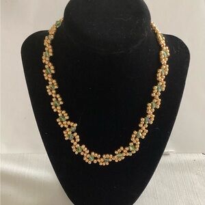 Elegant Gold and Green Beaded Necklace